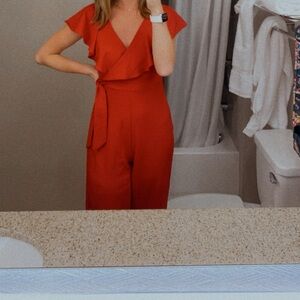 Red Ruffled Pant Suit